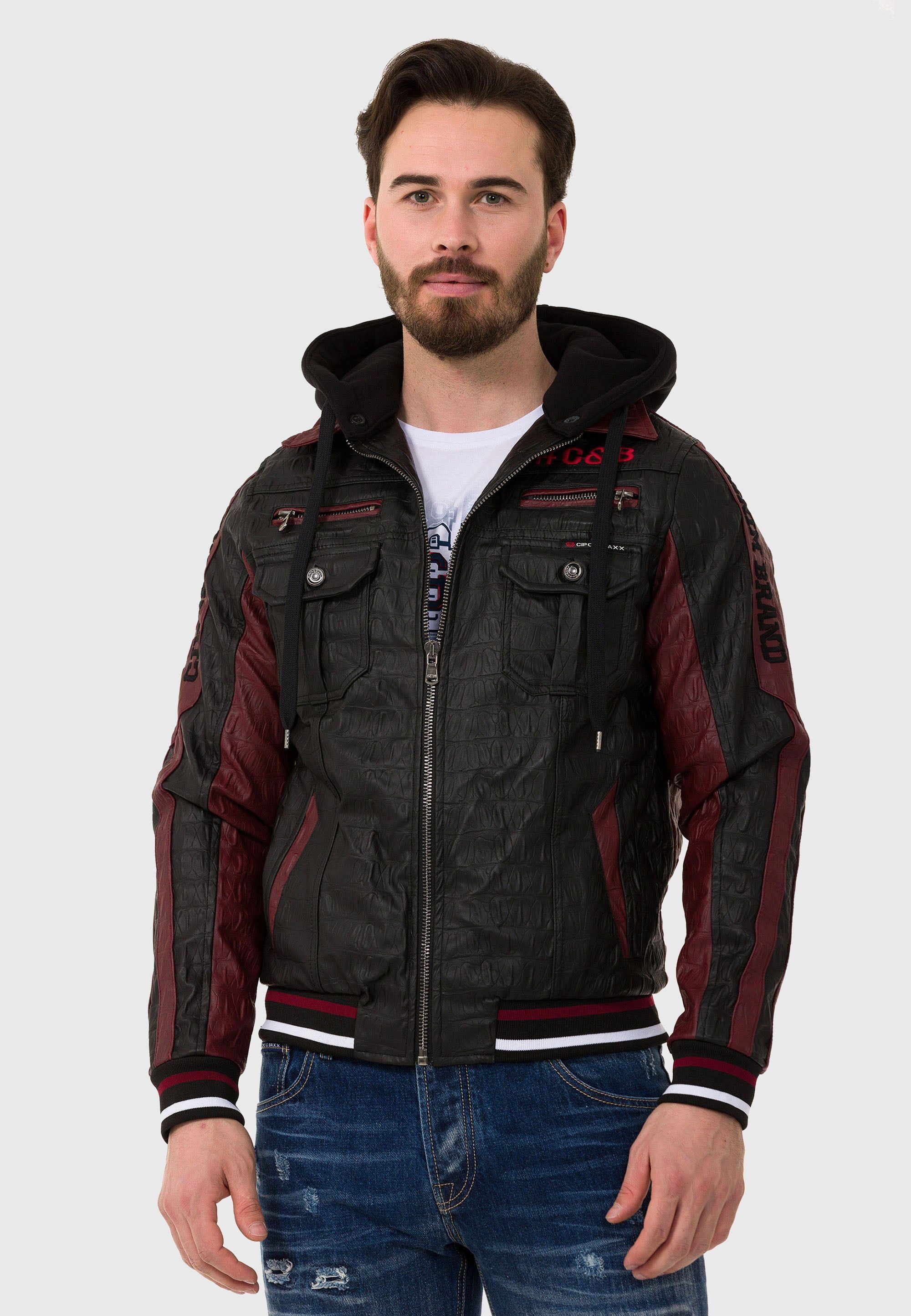 Lederimitatjacke CIPO & BAXX "Jacke", Herren, Gr. M, schwarz, 100% Polyurethan, gemustert, regular fit normal, Jacken, aus Kunstleder Image