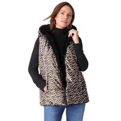 Plus Size Women's Reversible Faux Fur Vest by Roaman's in Oatmeal Jaguar Print (Size 24 W)