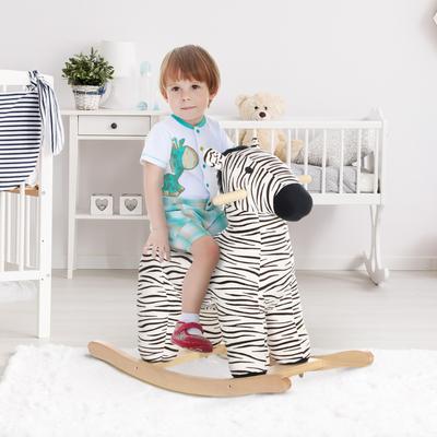 Black and White Zebra Rocking Horse for Toddlers Ages 2 to 4 with Plush Seat and Realistic Sounds - 26.6