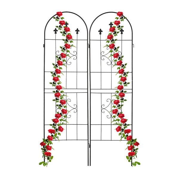 relaxdays 2er-Set Rankgitter Metall 180 cm Fleur-de-Lis silber Image