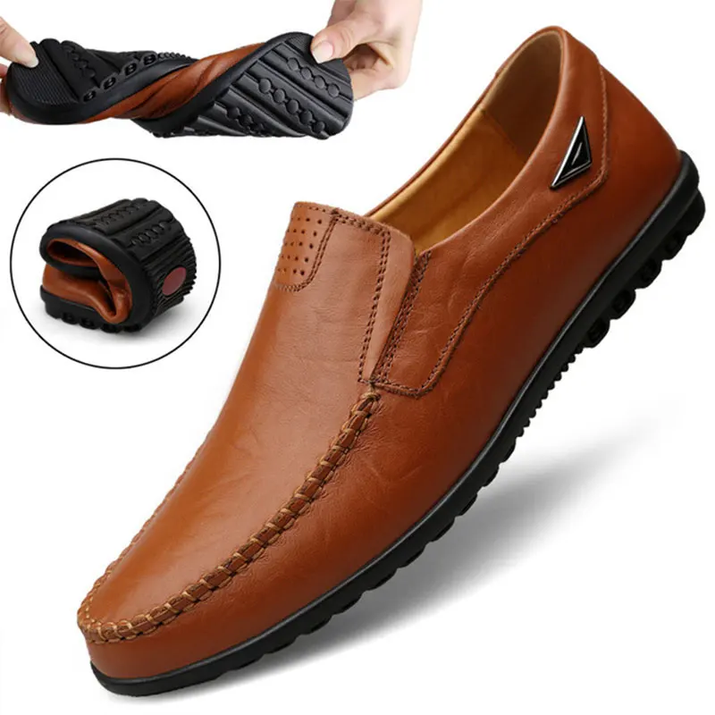 Echtes Leder Männer Casual Schuhe Luxus Marke 2025, Herren Loafer Mokassins Atmungsaktive Slip auf Schwarz Driving Schuhe Plus Größe 37-47