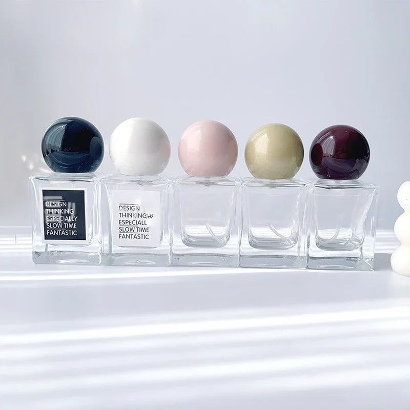 30 ml 50 ml Parfüm Flasche Glas Linie Nebel Parfüm Zerstäuber Holz Deckel Leere Sprayer Flasche Kosmetische Behälter Reise flasche Image