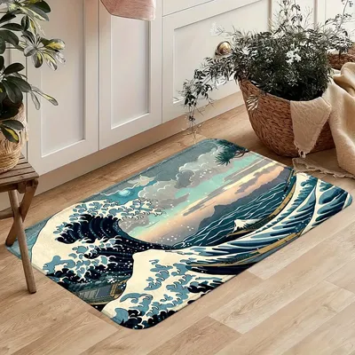 1PC Surfing the waves Kitchen Rugs Non-Slip Home Door Mats Pop design Bathroom Rugs Bath Mat Carpet for Home Sink Laundry Decor