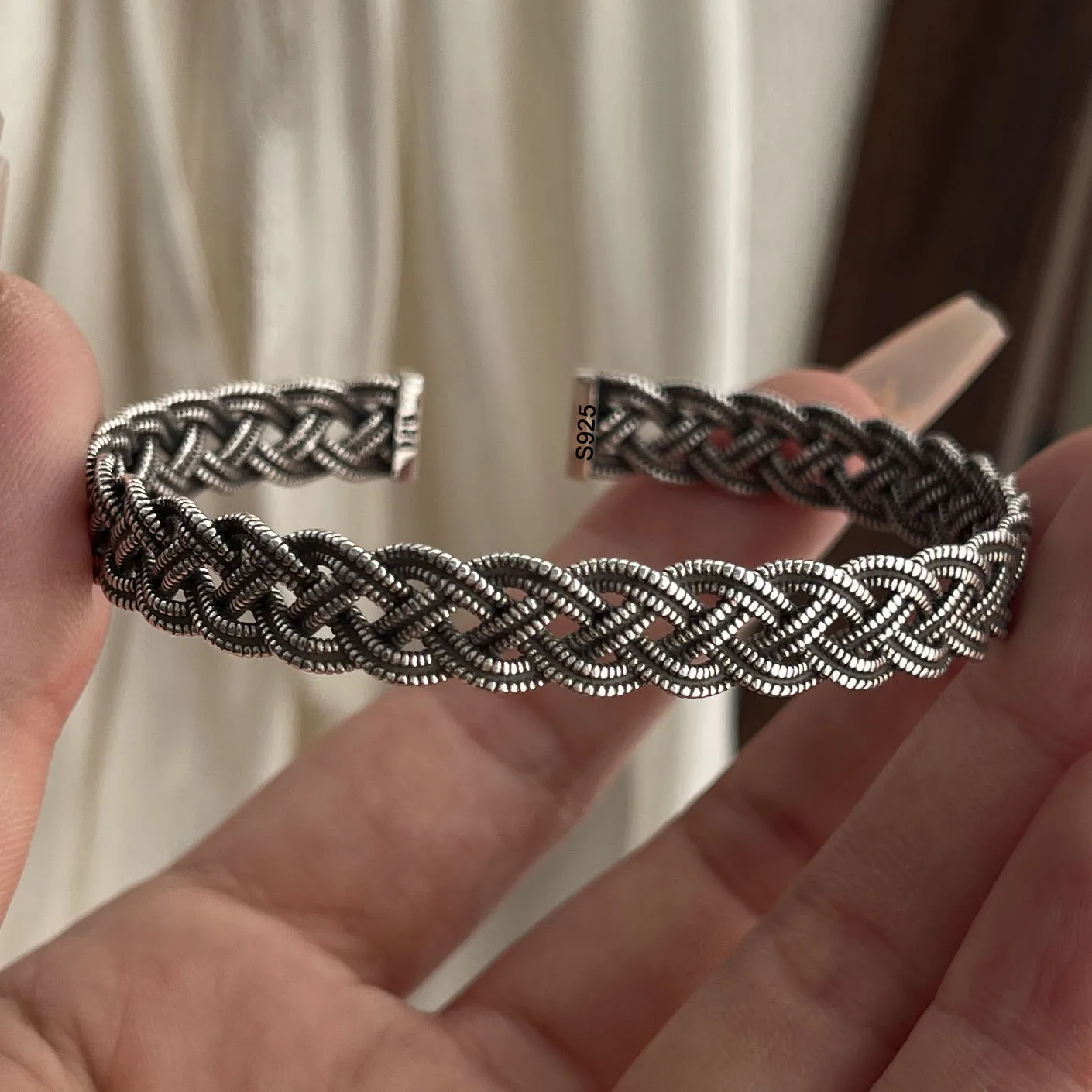 Bracciale retrò in argento sterling massiccio 925 al 100% per donna uomo Bracciale a catena cava vintage fatto a mano regalo di compleanno