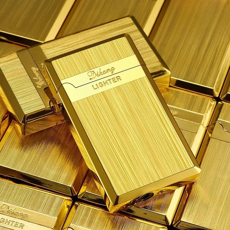Offene Abdeckung Drücken Sie Zündung Kreatives Gas Butan Metall Turbo Fackel Feuerzeug, Gold, Silber, Schwarz, Zigarrenfeuerzeug High-End-Geschenk Image
