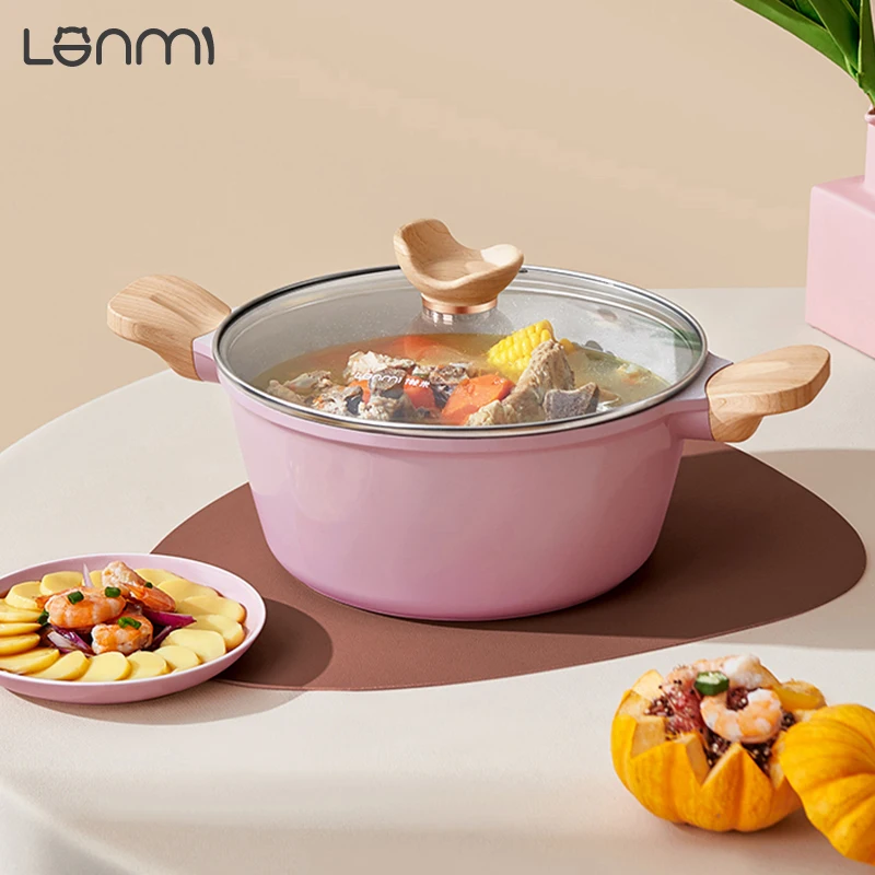 LANMI 4L/24CM Nudentopf, Suppen- und Lagertöpfe, antihaftbeschichtet, großes Fassungsvermögen, kompatibel mit allen Öfen, leicht zu reinigen, energieeffizient Image