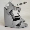 ZHIMA Frauen Sandalen Keile Ankle Strap Peep Toe Pumps Steile 15-17 CM High Heels Party Damen Schuhe Frau große Größe 38 41 44 47