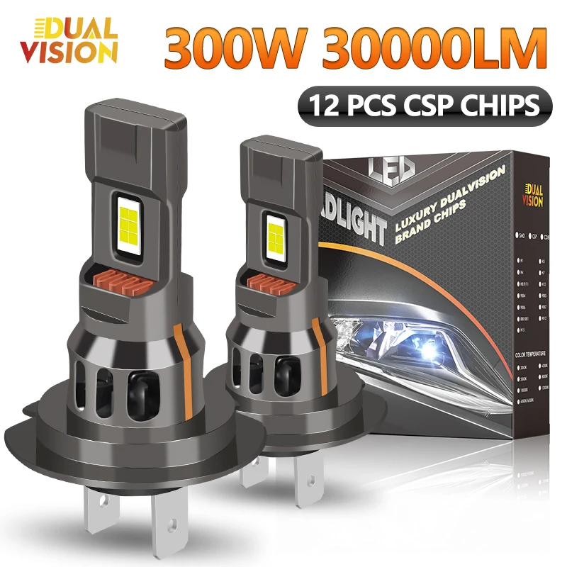 2 pezzi 300W Turbo H7 LED CANBUS luci 30000LM Mini lampada frontale dimensioni 1:1 Wireless H7 lampadine per fari a LED per auto con ventola 6000K bianco