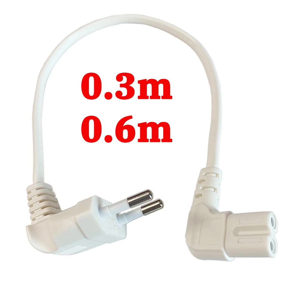 1 Stück EU-Netzkabel 90 Grad Schuko CEE7/16 Europa 2-poliger Stecker auf rechtwinkligen IEC 320 C7 AC-Netzteilkabel-Adapter weiß Image