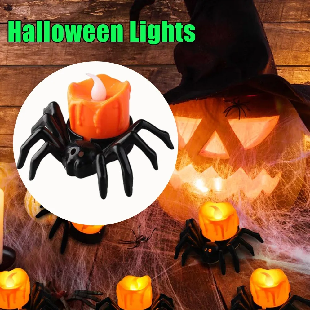 Gruselige Spinne, Halloween-Dekoration, gruseliges LED-Kerzenlicht, sicher, flammenlos, flackernd, Party-Dekoration, festliche Atmosphäre, Urlaubsgeschenk Image