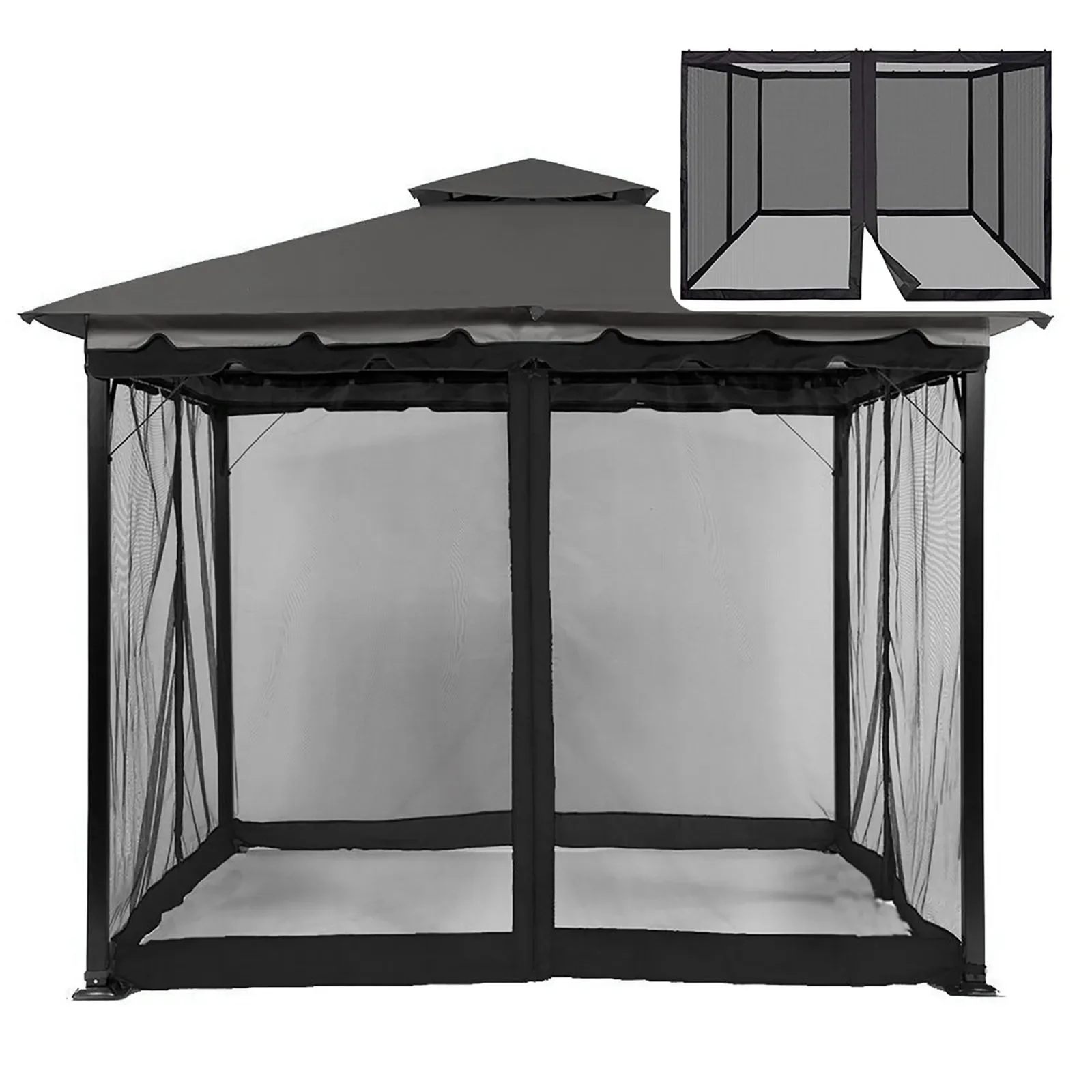 300 x 300 x 210 cm Moskitonetz für Gartenpavillon, Markisen, universelles Baldachin-Netz, Bildschirmvorhang mit Reißverschlüssen, 4-türiges offenes Insektennetz Image