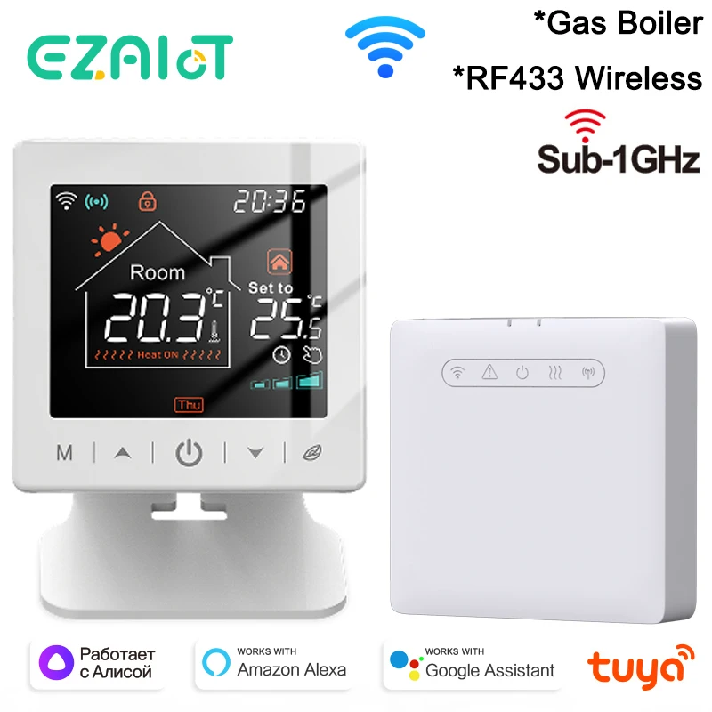 WiFi Smart Wireless RF-Thermostat für Gaskessel und Wasserantrieb, Temperaturregler, USB/batteriebetrieben, Alexa Google Home Image