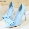 BIGTREE Rot Blau Schwarz Schuhe Bowknot Süße Frau Pumpen Weiche Leder Spitze Zehen Frauen High Heels Stiletto Kleid Büro Dame Schuhe