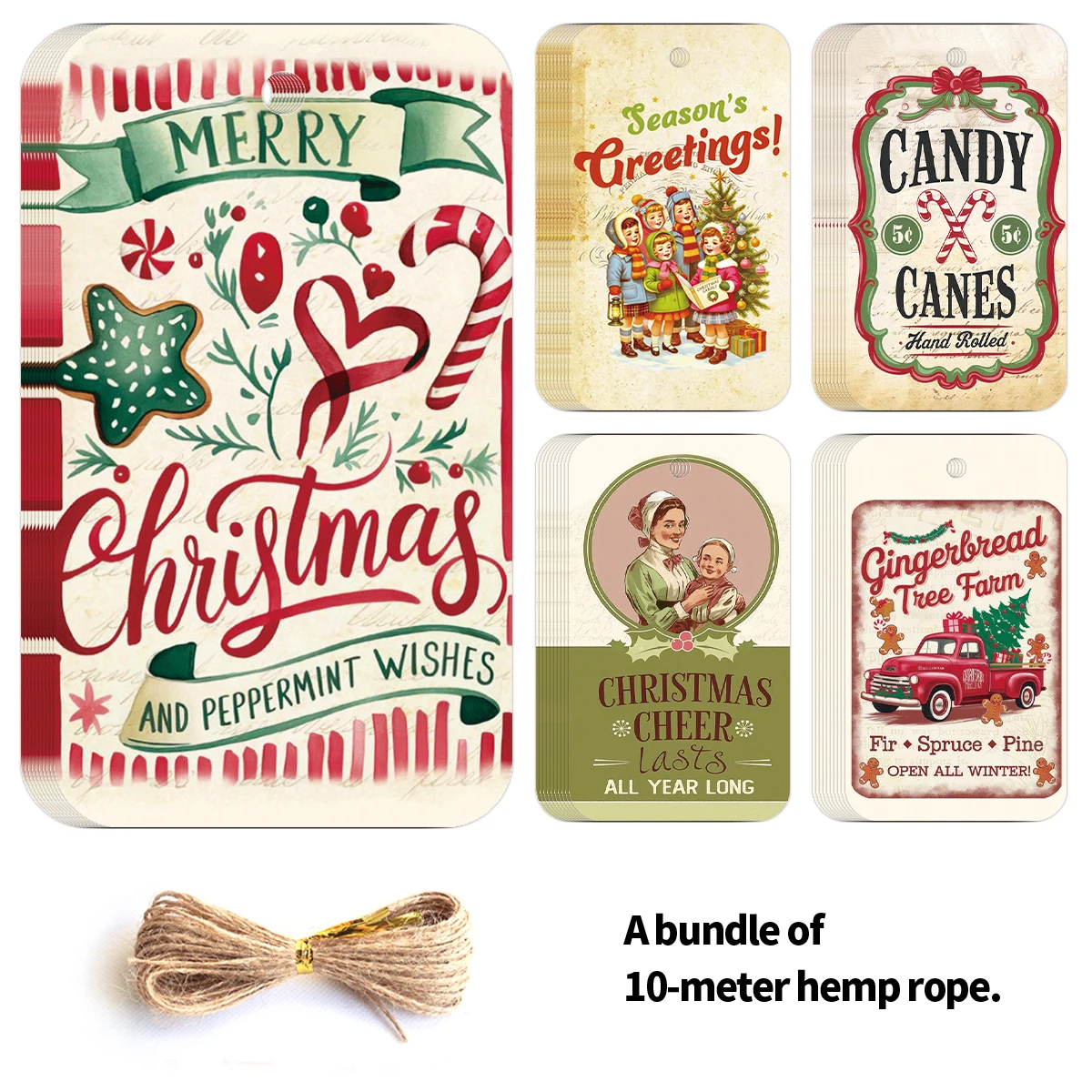 ​ 50 Stück Weihnachts-Hängeetiketten mit Hanfseil – festliche Dekoration, Etiketten, Karten für Weihnachtsbaum, Geschenke, Partygeschenke, Gewürze der Jahreszeit Image