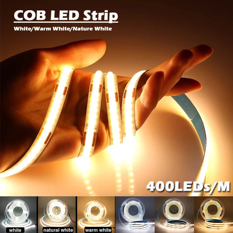 8 mm flexibles selbstklebendes Klebeband, 400 LEDs/m, COB-LED-Streifen, flexibles COB-LED-Band für Innenbereich, Zuhause, Schrank, Schlafzimmer, Küche Image