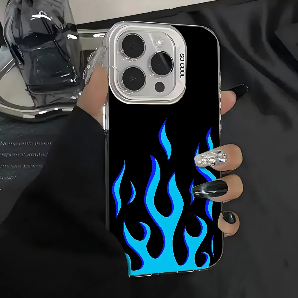 Blue Flame Handyhülle IMD Farbe Silber Shell für IPhone 16 15 14 13 12 11 Pro Max Plus Image