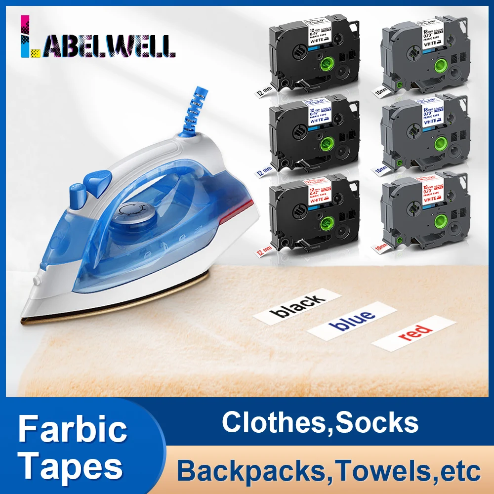 Labelwell 12mm /18mm Stoff Bänder FA231 Kompatibel für Brother FA3 FA3R FA4 FA241 FA4R Stoff Eisen Auf label für PT Label Maker Image