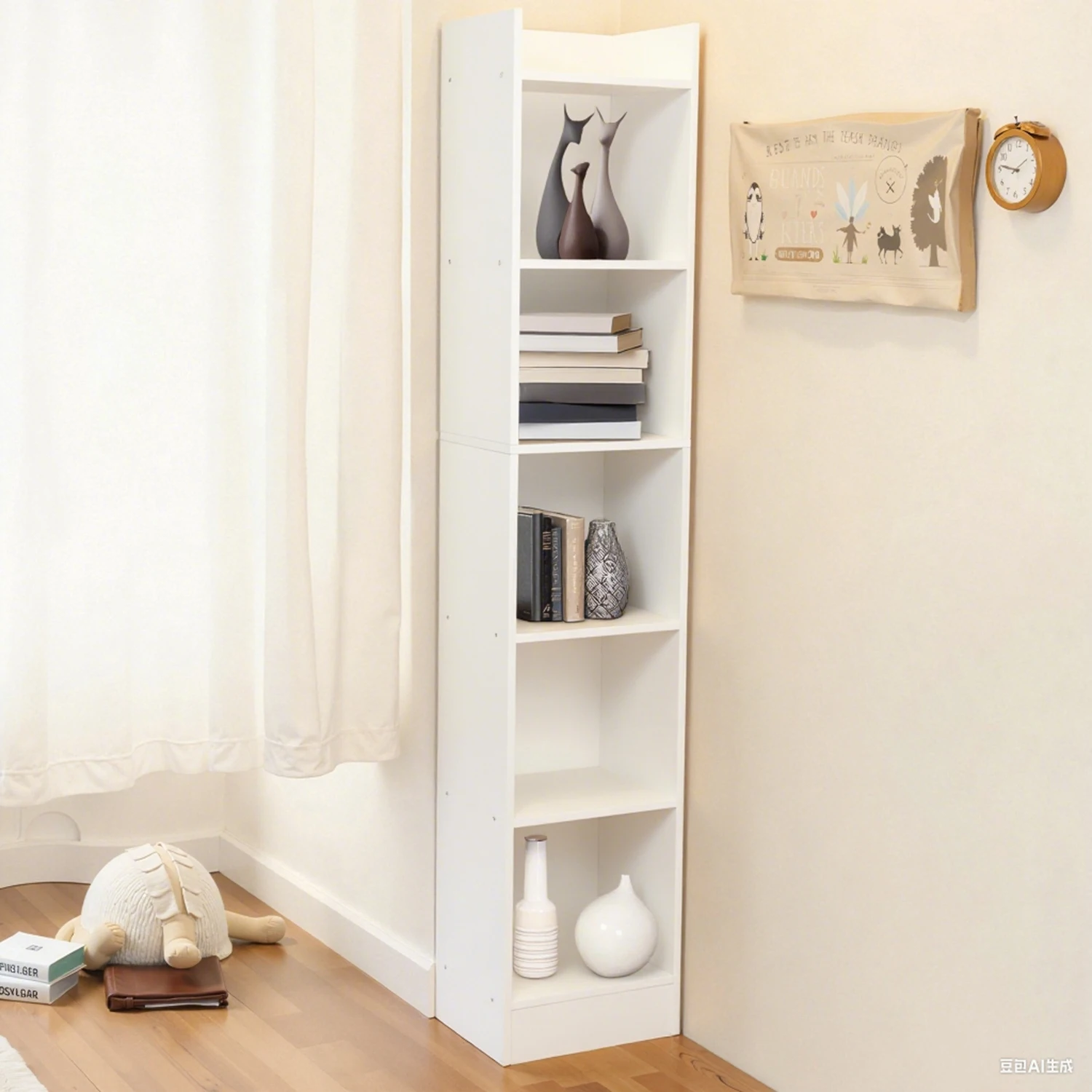 Bücherregal, 5-stufiges Bücherregal, offenes Lagerregal, Regal, 24 x 30 x 150 cm, für Wohnzimmer, Heimbüro, Esszimmer, Clo Image