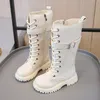 Lange Stiefel für Mädchen, neues Modedesign, dünnes Fleece-Futter, modische Kinder-Winterschuhe, rutschfeste Kinder-Freizeitschuhe, Größe 27–37