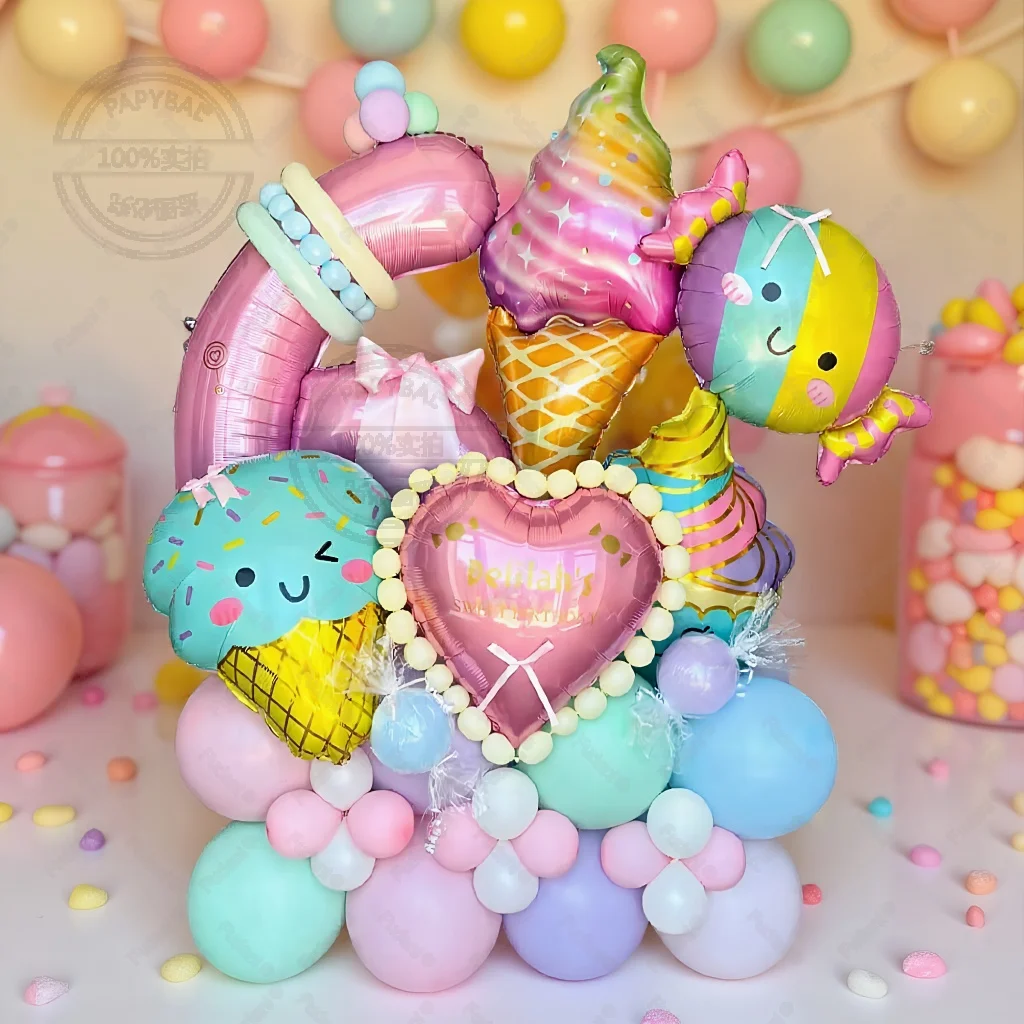 47 stücke Bunte Süßigkeiten Geburtstag Party Kindertag Dekoration Lieferungen Süßigkeiten Eis Lebensmittel Ballon Aluminium Film Thema Geschenk Image