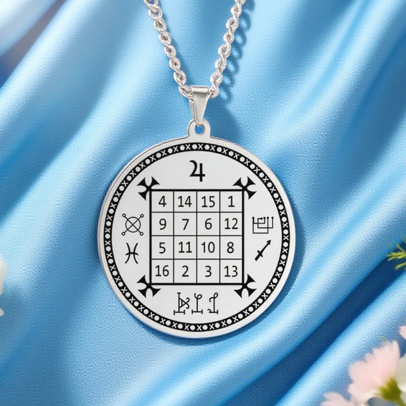 Dawapara Solomon Saturn Jupiter Magischer Anhänger Quadratischer Talisman Anhänger Halskette Edelstahl Okkulter Schmuck Image
