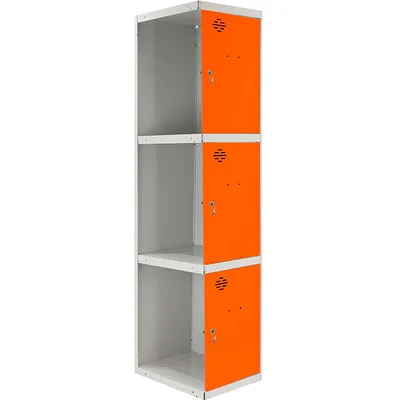 PROREGAL Spind AMEGO | HxBxT 180x40x50cm | 3 Abteile | Anbaumodul | Grau-Orange | Schließfach Garderobe Image