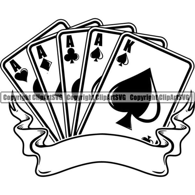 Poker #17 Quattro Assi Carte da gioco Gioco d'azzardo Gamble Casino Scommesse Scommesse Poker Blackjack Giochi Logo. SVG. PNG Clipart Vector Cricut Ta