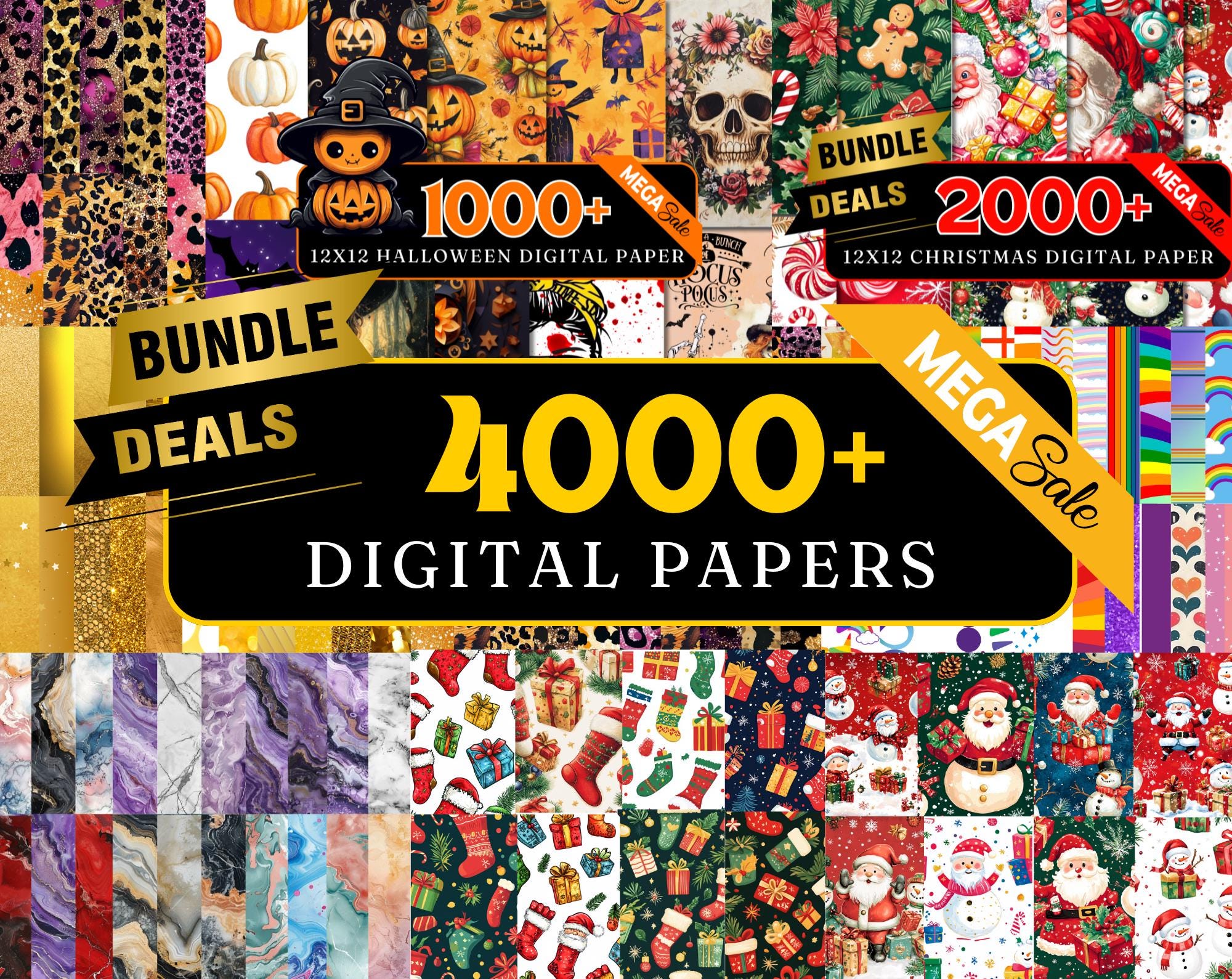 Pacchetto di oltre 4000 Mega Carta Digitale, Carta Digitale Natalizia, Carta Digitale Floreale, Carta Digitale di Halloween, Album di Ritagli, Motivo