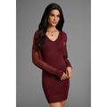 Strickkleid LAURA SCOTT, Damen, Gr. 44, N-Gr, rot (rot, braun), Strick, Spitze, Obermaterial: 70% Viskose, 30% Polyamid. Ärmel: 100% Polyamid, unifarben, feminin, figurbetont mini, V-Ausschnitt, Langarm Bündchen, Kleider, mit edlen Spitzenärmeln und...