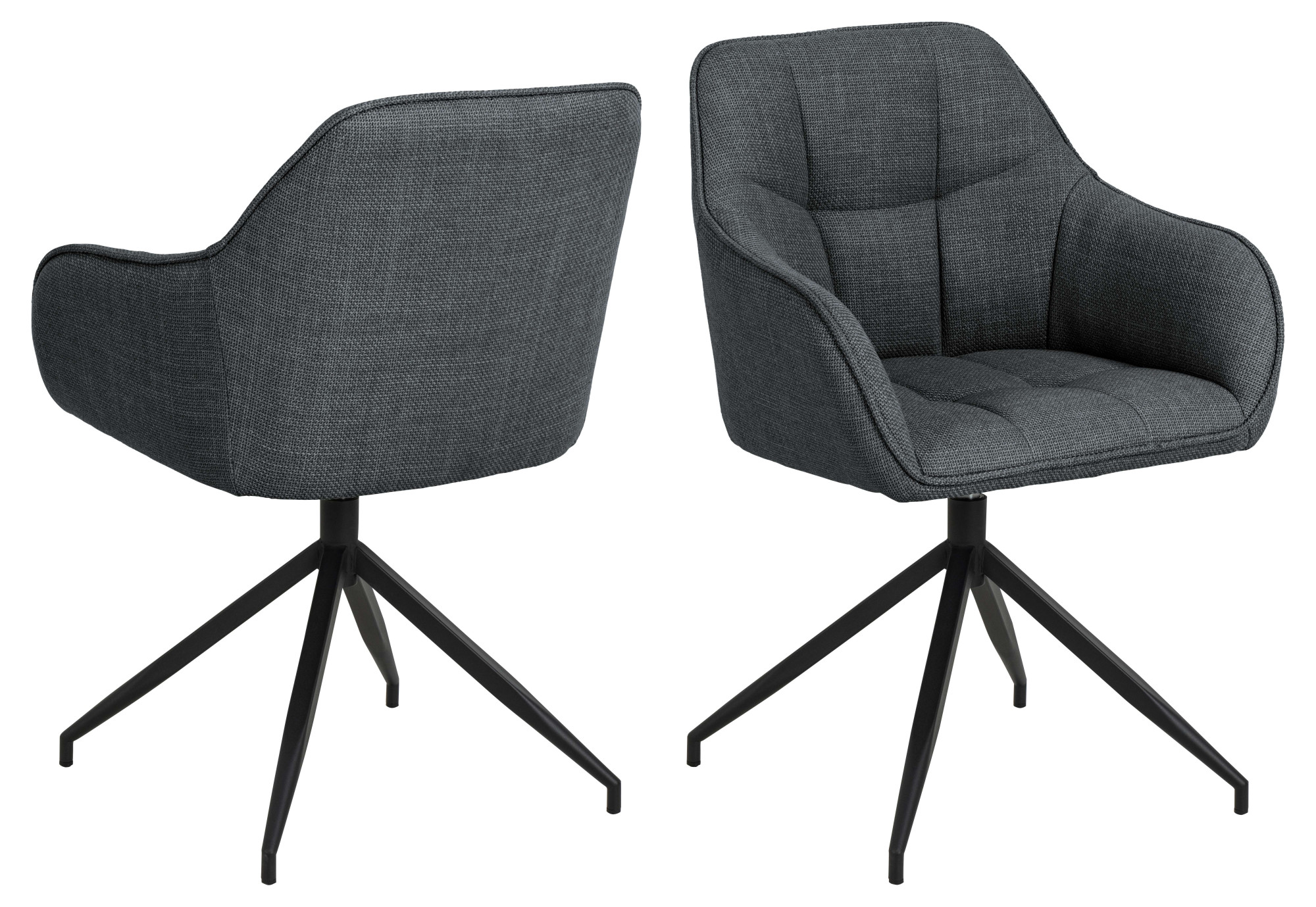 Armlehnstuhl ACTONA GROUP "Brenda Esszimmerstuhl, Polsterstuhl", grau (dunkelgrau), B:58cm H:84,5cm T:54,5cm, 100% Polyester, Stühle, Armlehnstuhl, Drehfunktion, Armlehne, Stoff, Quadratnähten, schwarzen Metallbeinen