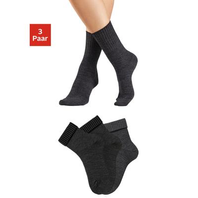 Umschlagsocken LAVANA, Damen, Gr. 39-42, grau (2x anthrazit meliert, 1x grau meliert), Wolle, meliert, elastisch, Socken, fein gestrickt mit 53% Wolle Image