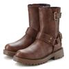 Bikerboots LASCANA, Damen, Gr. 42, braun, Obermaterial: 100% Lederimitat. Futter: 100% Lederimitat. Decksohle: 100% Lederimitat. Laufsohle: 100% Synthetik, unifarben, casual, Schuhe, mit trendigen Zierschnallen, Stiefel, Stiefelette