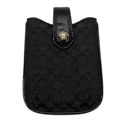 Coach Accessories | Coach Signature Cell Phone Case Black Canvas Leather Trim Magnetic Logo Closure | Color: Black | Size: 3.5x4.5