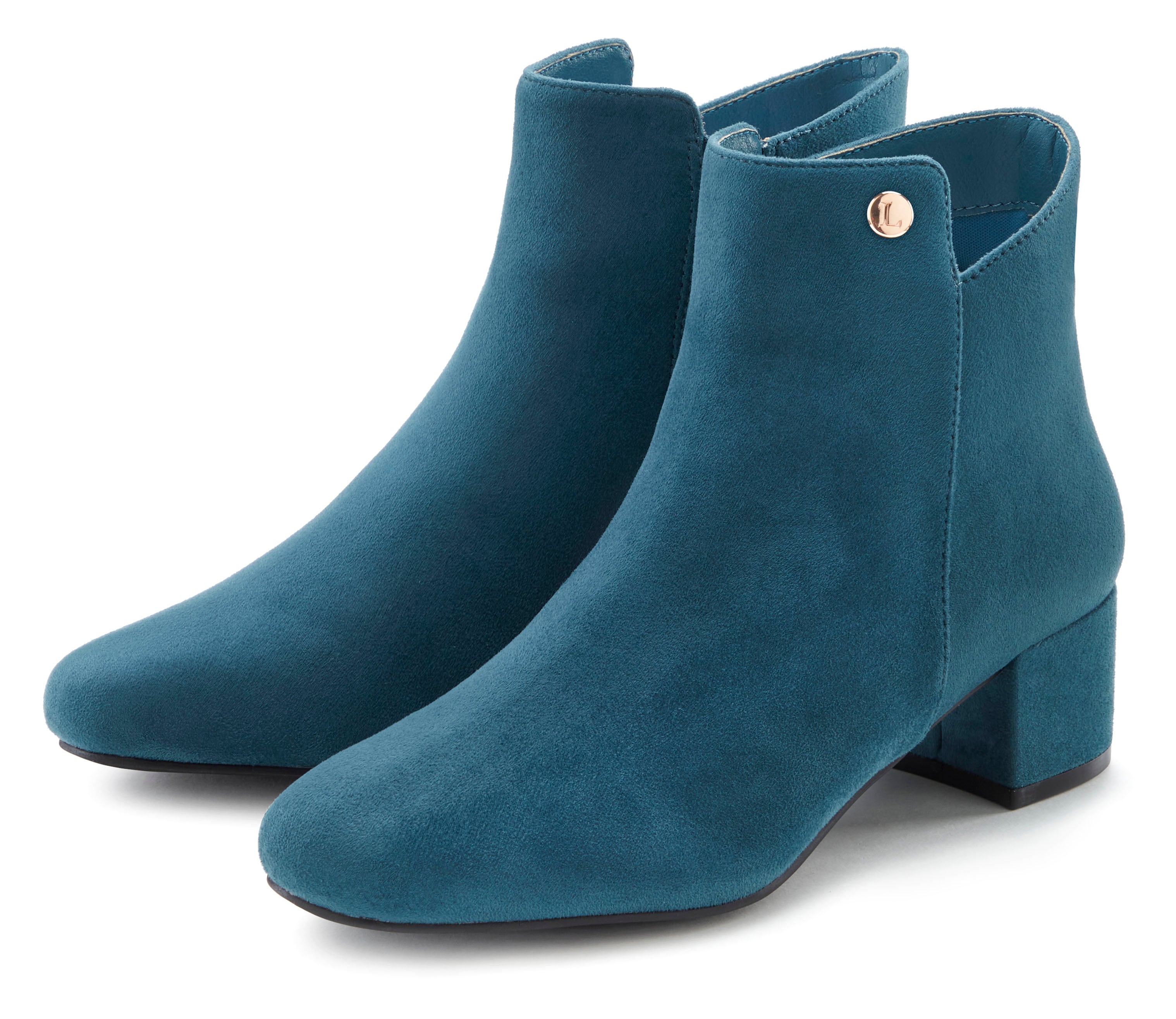 Stiefelette LASCANA, Damen, Gr. 41, blau (petrol), Obermaterial: 100% Textilmaterial. Futter: 100% Textilmaterial. Decksohle: 100% Textilmaterial. Laufsohle: 100% Synthetik, unifarben, Klassisch, Schuhe, mit bequemen Blockabsatz, Ankle Boots,...