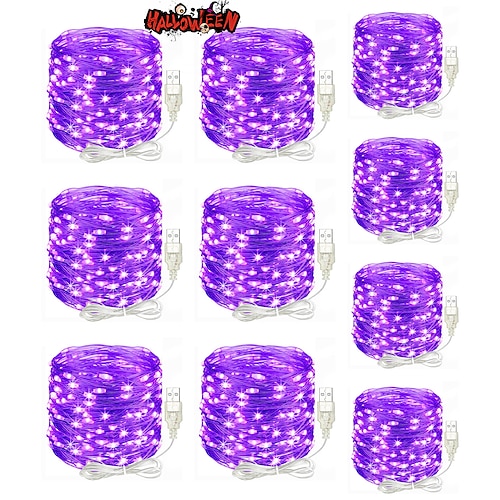 10 Stück 5M/16.4FT 50 LED Strahlen Feenlichter Halloween Valentinstag Neujahr Hochzeitsfeier Festival Innen- und Außen Dekoration Kupferdrahtlichter USB Stromversorgung IP44 wasserdicht Image