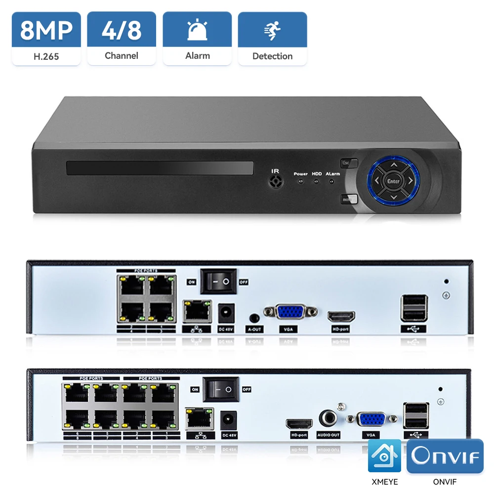 4K 8MP CCTV POE NVR 4CH/8CH 4K Für IEEE802.3af 48V POE IP Kamera Sicherheit System fernzugriff Gesichtserkennung P2P H.265 Xmeye Image