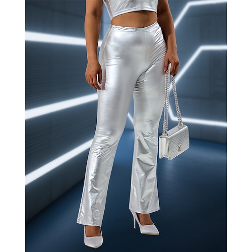 Damen Stoffhosen Abgeschnittene Hose Streetwear Lässig Knöchellang Hoher Bund Einfach Hoher Schnitt Bequem Straße Ferien Alltagskleidung Silber Sommer Normale Passform