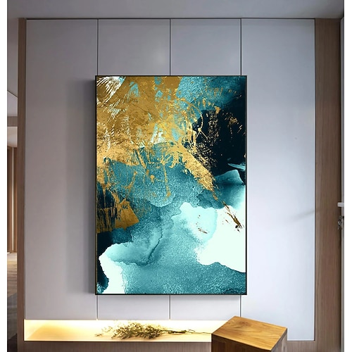 Wohndeko, Wohnzimmer, Büro, sofort druckbar, Indigo-Wandkunst, große abstrakte Goldfolie druckbar, Aquarell-Wandkunst mit Meereswellen Image