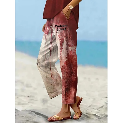 Damen-Chinos, Halloween-Hose, aktiv, lässig, lang, hohe Taille, Grafikdrucke, Graffiti-Taschendruck, elastisches Kordelzug-Design, Atmungsaktivität, weich, mikroelastisch, Urlaub, Straße, Alltagskleidung, Rot Image