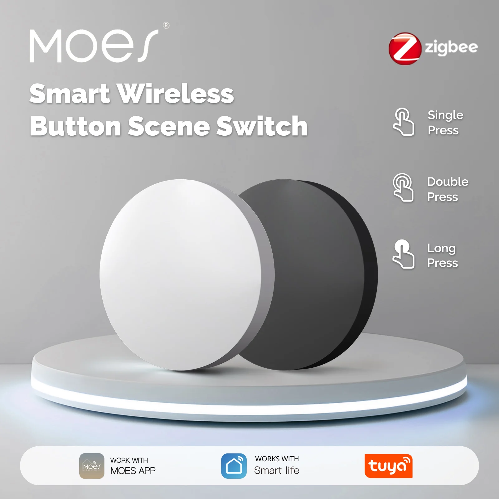 MOES Tuya ZigBee Smart Wireless Button Szenenschalter Batteriebetriebene mobile Einstellung Multi-Szenen-Verknüpfung Drahtlose Fernbedienung Image