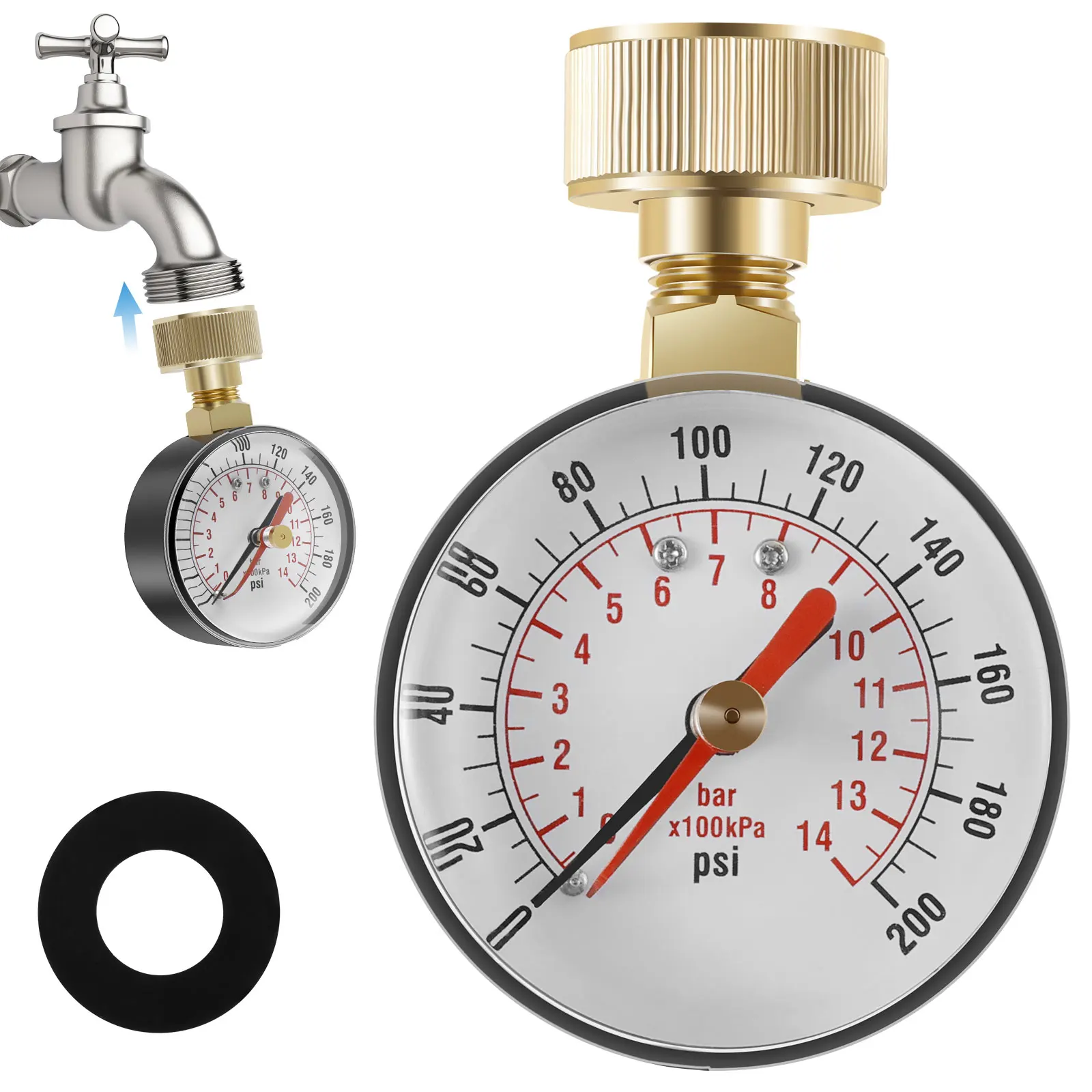 0-200psi/kpa Glycerin Filled Water Pressure Test Gauge 3/4" Female Hose Thread Waterproof Anti-fog Pressure Test Gauge TS-60-200 Image