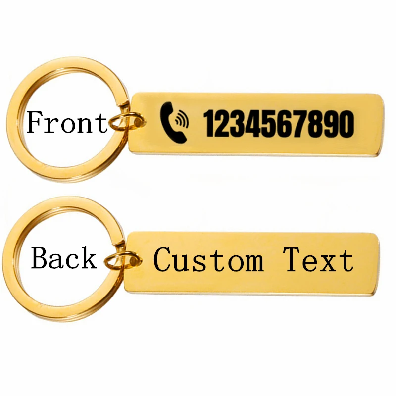 Individuell gravierter Schlüsselanhänger, personalisierter Text mit Telefonnummer, Anti-Verlust-Informationen oder individuelle Nachricht, doppelseitiger Schlüsselanhänger Image
