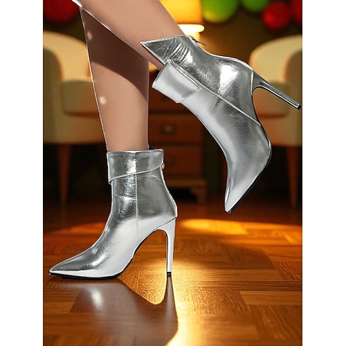 Damen-Stiefeletten mit spitzer Zehenpartie und Stilettoabsatz in Gold-Metallic – stylisches High Heel-Schuhwerk für Partys im Nachtleben, Clubbing und Abendmode Image