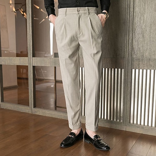 Herren Anzughose Cordhose Hose Chinos Tasche Knöpfe Einfach Komfort Formell Party Arbeit Mode Klassicher Stil Schwarz Blau Mikroelastisch Image