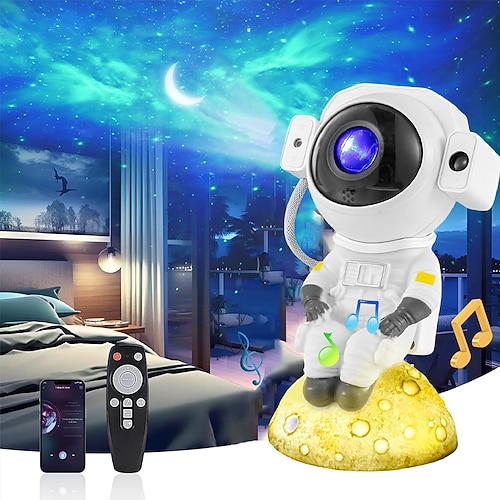Astronauten-Galaxieprojektor, Sternenprojektor-Nachtlicht mit Musikfernbedienung und um 360 Grad verstellbarem Nebelgalaxie-Lichtprojektor für Schlafzimmer, Kindergeschenke, Party Image