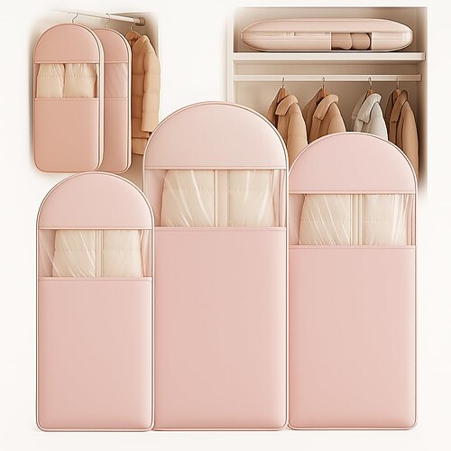 3-teiliges platzsparendes Kleidersack-Set zum Aufhängen mit selbstkomprimierendem Reißverschluss und Staubschutzhülle für Mäntel, Daunenjacken, Kleiderschrank-Kleiderorganizer mit klarem Fenster Image