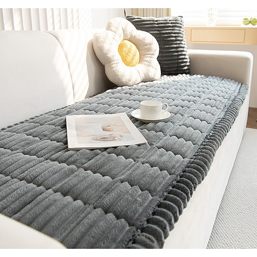 Cord-Hardware-Sofa-Kissen Herbst- und Winterplüschsitzpolster modernes minimales rutschfestes Leder-Sofabezug Schonbezug Image