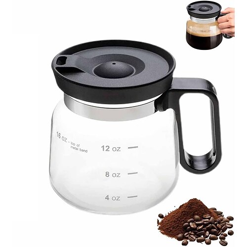 16oz Kaffeebecher aus Glas, Kaffeekannen-Stil, klares Glas, Kaffeekannenbecher mit Strohhalm-Reisedeckel für heißen Kaffee, heißen Tee, heiße Schokolade Image