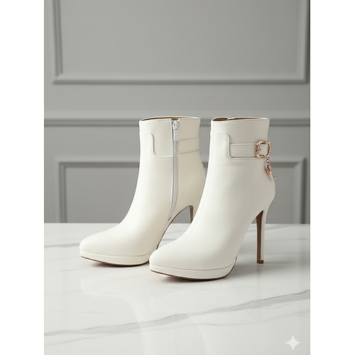 Damen-Stiefeletten mit hohem Absatz und dekorativer Schnalle – elegante Stiletto-Booties mit spitzer Spitze für Business-Casual-Bürokleidung und urbane Mode Image