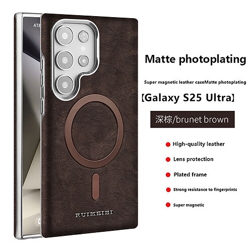 Handy Hülle Handyhüllen Für Samsung Galaxy S25 Ultra Plus S24 Ultra Plus S23 Ultra Rückseite Unterstützt kabelloses Laden Stoßfest Retro TPU PU-Leder Image